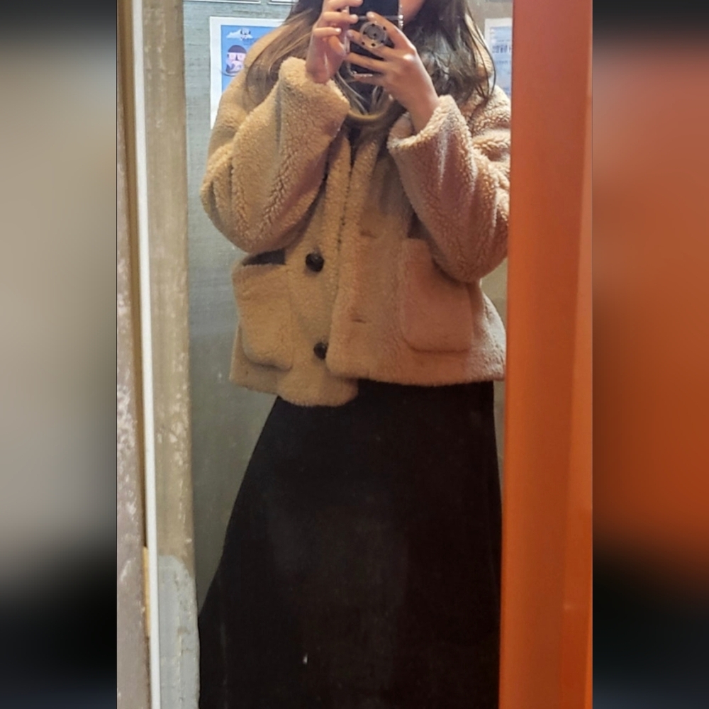 ZARA / CAMEL FLEECE JACKET TEDDY BOXY FIT - S